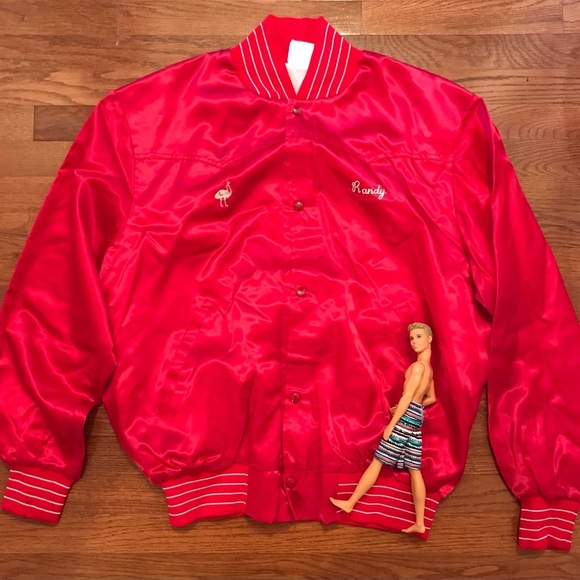 VINTAGE RED SATIN POLY JACKET 2XL. STITCHING 4. A RANCH FALL - Picture 2 of 7